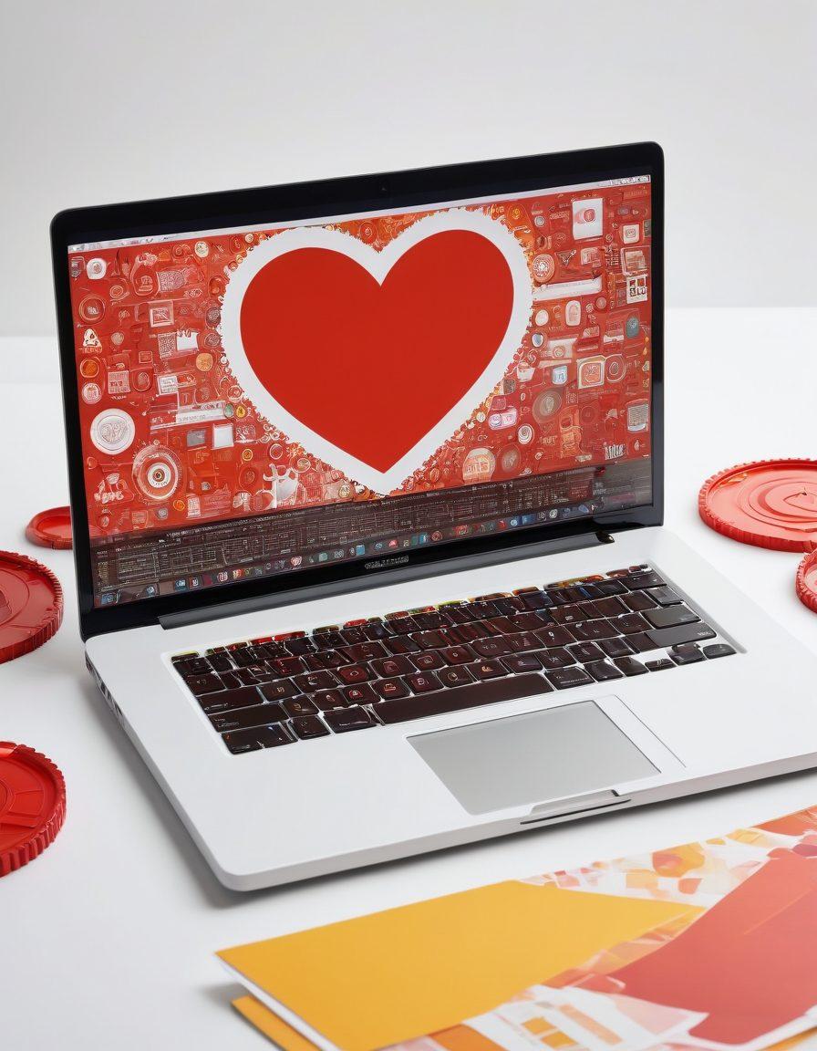A visually dynamic representation of a laptop with a blog on its screen featuring vibrant graphs and dollar signs emerging from the keyboard, symbolizing monetization. Surround the laptop with icons of passion, like a heart, along with gears representing strategy. The background should have a warm color palette to evoke enthusiasm and creativity. super-realistic. vibrant colors. white background.
